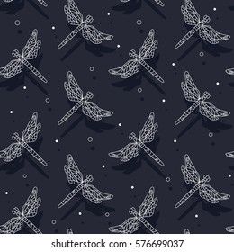 Soaring dragonfly cast shadows. Seamless pattern. Vector illustration