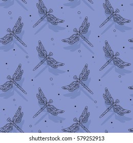 Soaring dragonfly cast shadows. Seamless pattern. Vector illustration