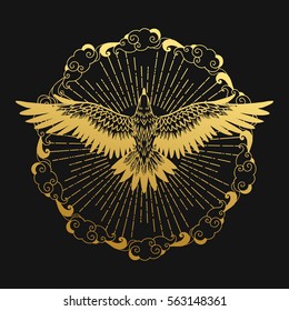 Soaring eagle, symbol of nations of Great Steppe. Vector illustration