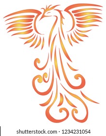 soaring fiery Phoenix with raised wings up