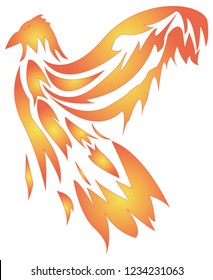 soaring fiery Phoenix with raised wings up