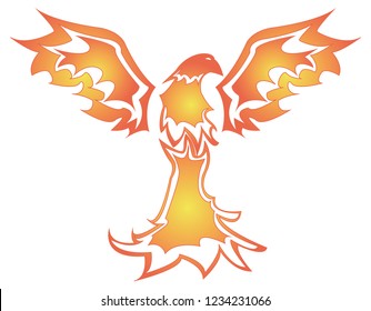 soaring fiery Phoenix with raised wings up