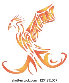 soaring fiery Phoenix with raised wings up