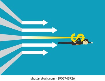 Avanzando con poder financiero, ilustración vectorial en estilo plano