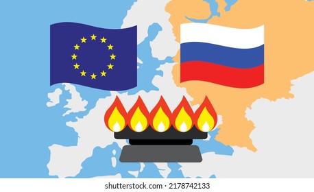 Soaring gas prices in Europe. Methane, natural gas. Stove lit. Conflict between Russia and Ukraine. Heating bill. Sanction for the supply of gas.