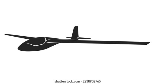 Soaring glider sailplane silhouette, none motive-powered aircraft, side view, vector