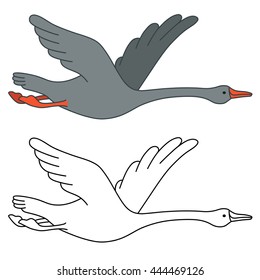 Soaring goose, vector illustration isolated on white background
