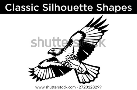 Soaring hawk silhouette isolated on white background