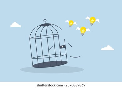 soaring light bulb concept escape from human mind birdcage. 