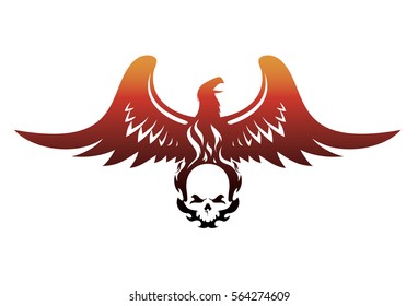 soaring Phoenix with a burning skull vector illustration