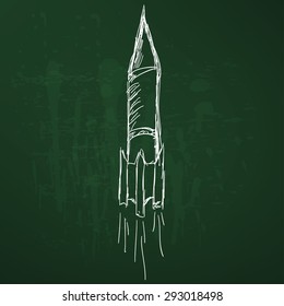 Soaring rocket ship cartoon icon. Sketch