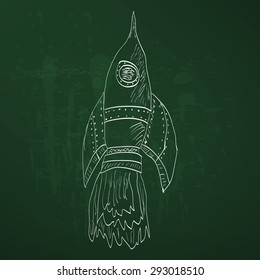 Soaring rocket ship cartoon icon. Sketch