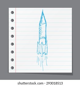 Soaring rocket ship cartoon icon. Sketch