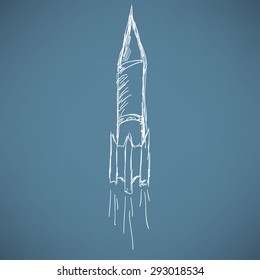 Soaring rocket ship cartoon icon. Sketch