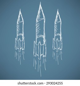 Soaring rocket ship cartoon icon. Sketch