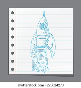 Soaring rocket ship cartoon icon. Sketch