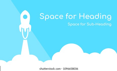 Soaring Rocket and smoke on blue background illustration vector for business and finance. Editable stroke, text space composition, minimalist style, startup concept.