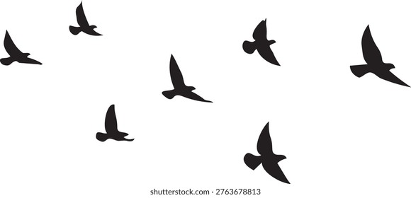 Soaring Silhouettes: A flock of birds takes flight against the boundless sky, their dark silhouettes conveying a sense of freedom, hope, and the journey ahead.png