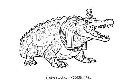 Sobek Crocodilo Deus Colorir Página Divindade Egípcia Nilo Força Força Mitologia Militar Linha Arte Ilustração