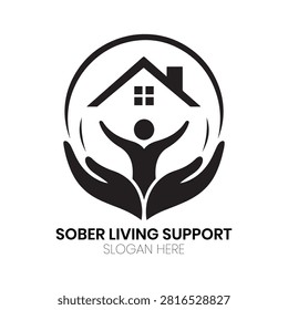 Sober Living Support logo displays a protective hand imagery, essential for addiction recovery centers needing compassionate and trustworthy brand identities. This empathetic Sober Living Support logo appears professional on recovery clinic stationery or community outreach flyers. Selecting this supportive Sober Living Support logo communicates hope, safety, and dedicated care for individuals.