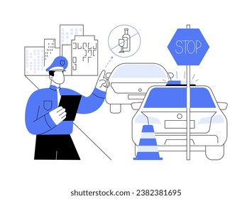 Sobriety checkpoint abstract concept vector illustration. Enforcement officers stop vehicles, preventative medicine, reducing motor vehicle crash deaths, sobriety checkpoint abstract metaphor.