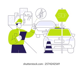 Sobriety checkpoint abstract concept vector illustration. Enforcement officers stop vehicles, preventative medicine, reducing motor vehicle crash deaths, sobriety checkpoint abstract metaphor.