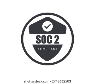 SOC 2 compliant certificate badge icon. Clean, modern design symbolizing verified data security, trust, and compliance with SOC 2 standards. Perfect for SaaS platforms, cybersecurity companies, IT