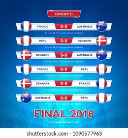 Soccer 2018 championship tournament in russia - GROUP C France Australia Peru Denmark vector illustration