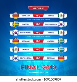 Soccer 2018 championship tournament in russia - GROUP F Germany Mexico Sweden Korea vector illustration