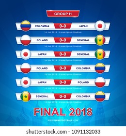 Torneo de campeonato de fútbol 2018 en Rusia - GRUPO H Polonia Senegal Colombia Japón ilustración vectorial