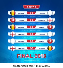 Soccer 2018 championship tournament in russia - GROUP G Belgium Panama Tunisia England vector illustration