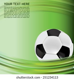 Soccer abstract background with ball and green waves. Vector illustration