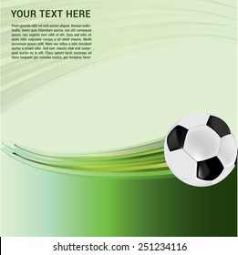 Soccer abstract background with ball and green waves. Vector illustration