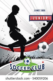 Soccer action player. Concept flyer. Abstract football poster. Vector background for design. Original illustration sports series with place for your text, eps8