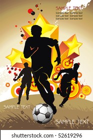 Soccer Action player. Team on Abstract Background of stars. Original Vector illustration sports series. Abstract Classical football poster.