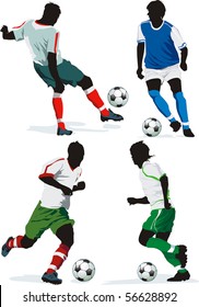 Soccer Action Players. Four figures on insulated background. Sports design elements. Original Vector illustration sports series. Classical football silhouettes for designers.