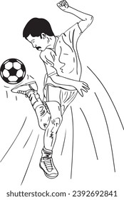 Soccer Action: Vector Illustration of Player in Dynamic Motion, Kickin' It: Cartoon Sketch of Football Soccer Player in Action, Clip Art of Soccer Player on White Background