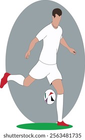 A soccer athlete is concentrating on kicking the ball