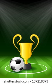 Soccer Background with Ball and Award Trophy on Gridiron