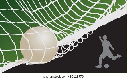 Soccer background with the ball at the gate and place to put pictures or text. Vector background.