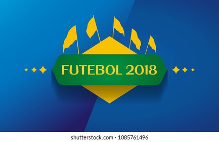 Soccer background with brazilian label and texture of vector elements. International sport and trend tournament 2018