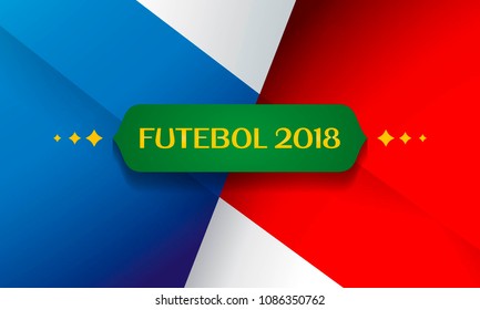 Soccer background with brazilian label and texture of vector elements. International sport and trend tournament 2018