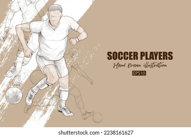 soccer background design. hand drawn vector football player. sport drawing illustration.