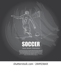 Diseño de fondo de fútbol. Dibujado a mano. pizarra. vectorial.