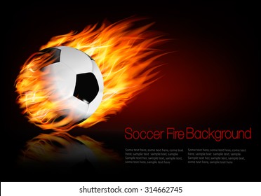 Fondo de fútbol con una bola en llamas. Vector.