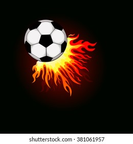 Soccer background with a flaming ball. Vector.