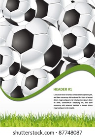 soccer background with footballs and grass - web and print template