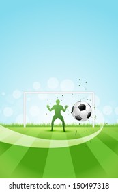 Soccer Background with Goalkeeper and Ball.  Original Vector illustration sports series. Classical football poster.