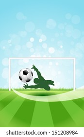 Soccer Background with Goalkeeper and Ball.  Original Vector illustration sports series. Classical football poster.