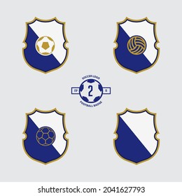 Soccer Badge or Football Logo Design for football team. Emblem design of 3 style soccer ball and a shield in flat design. Football club crest icon. Vector Illustration.
